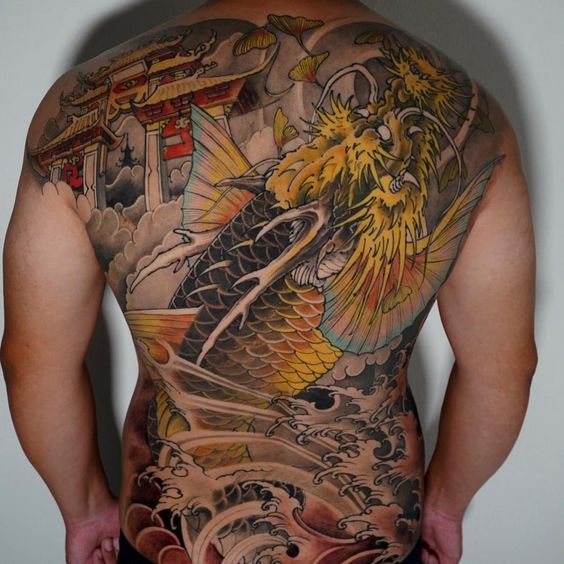 tattoo hình xăm cá chép hóa rồng full lưng