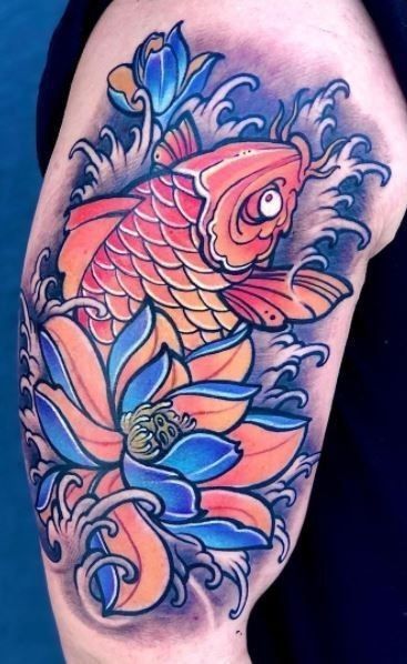 tattoo cá chép và hoa sen cực độc đáo trên cánh tay