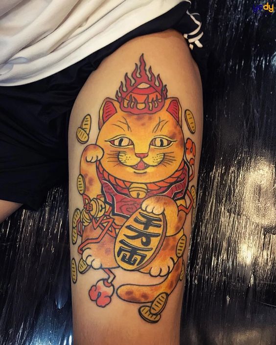 tattoo mèo thần tài hút tài lộc cực mạnh cho khách