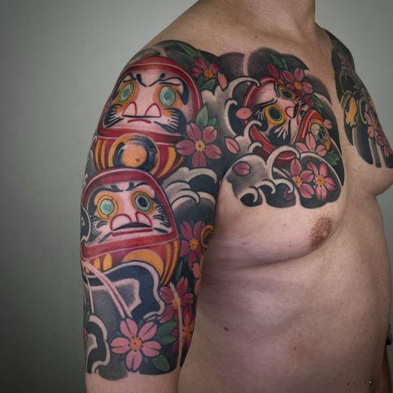 kiểu xăm daruma nhiều hình dạng với màu sắc nổi bật