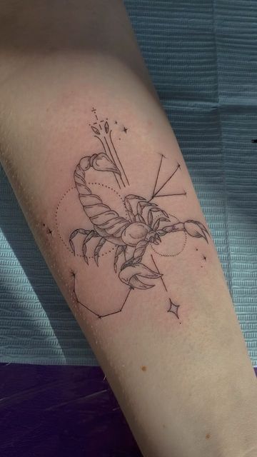 tattoo bò cạp và chòm sao cách điệu ở cẳng tay