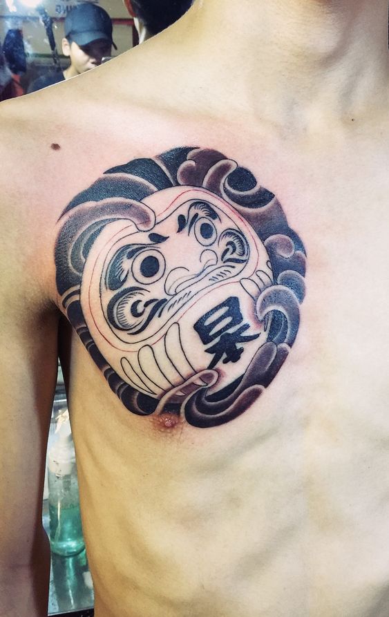 ý tưởng xăm hình daruma nét đen đậm cầu phúc lợi