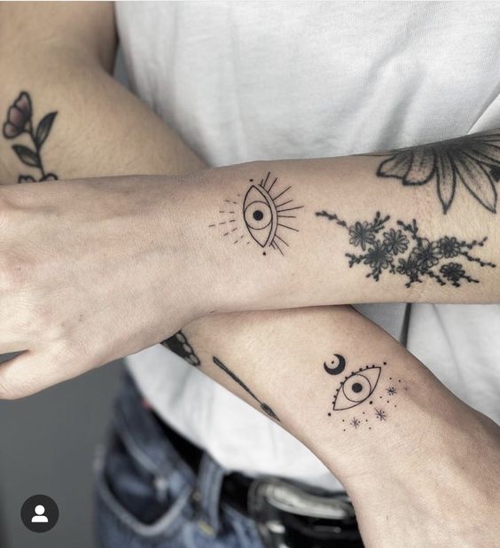 hình xăm con mắt mini đơn giản ở cổ tay