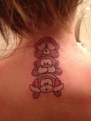 hình xăm sau cổ ba mặt khỉ siêu cute hình xăm sau cổ ba mặt khỉ siêu cute