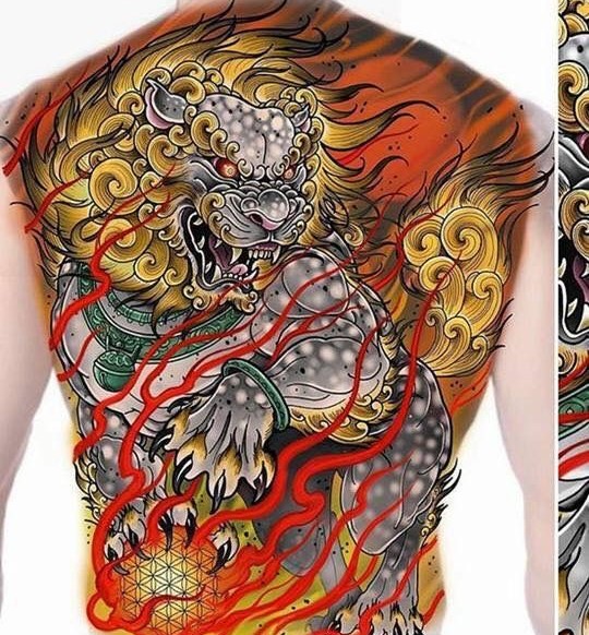 hình xăm kỳ lân rực cháy