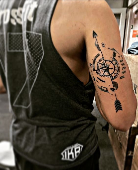 hình xăm la bàn mini đánh dấu từng cột mốc