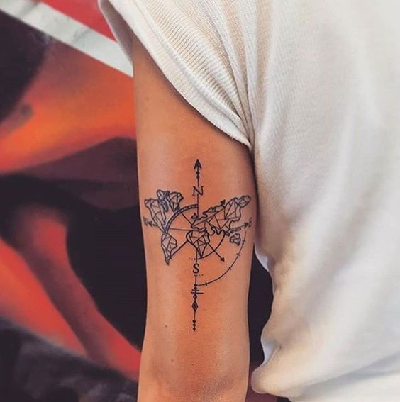 hình xăm la bàn mini đường nét sắc sảo