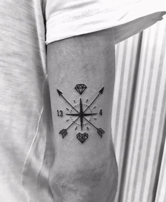 hình xăm la bàn mini màu sắc chân thực