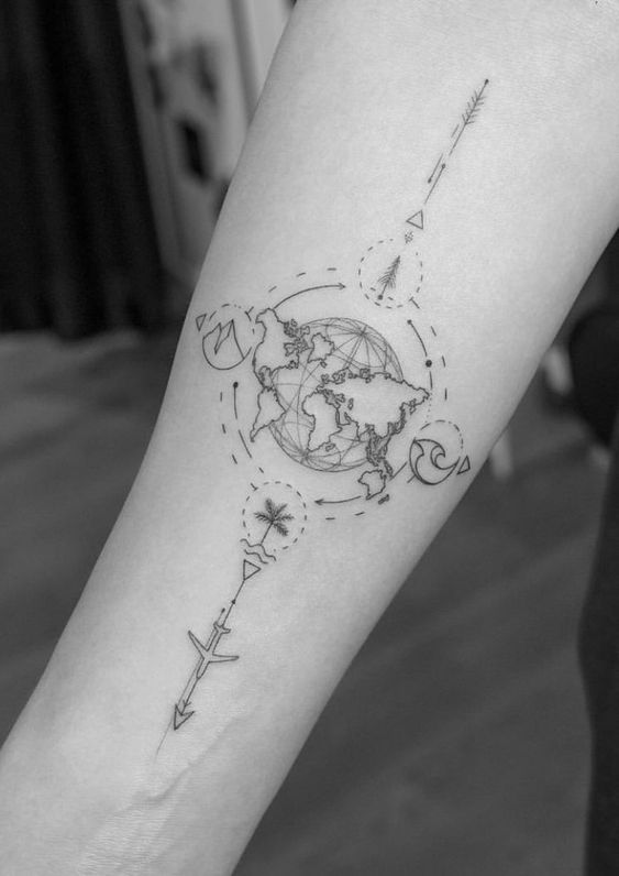 hình xăm la bàn mini ở cánh tay mẫu 8