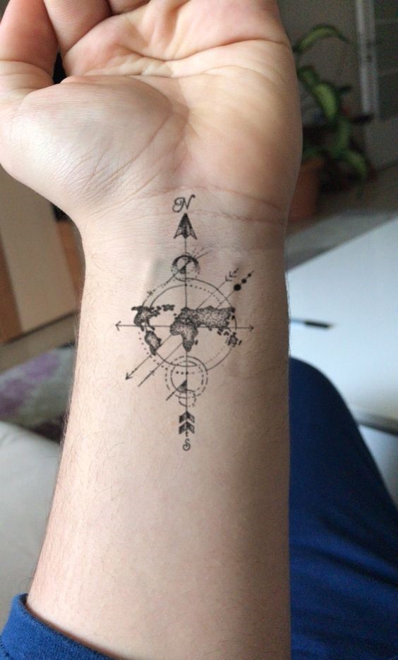 hình xăm la bàn mini ở cổ tay