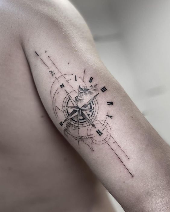 hình xăm la bàn mini sáng tạo