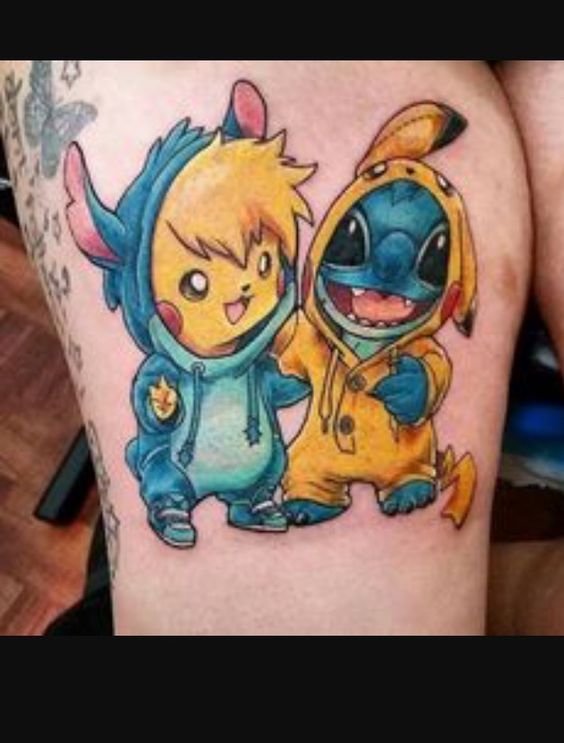 hình xăm mini pikachu và stitch