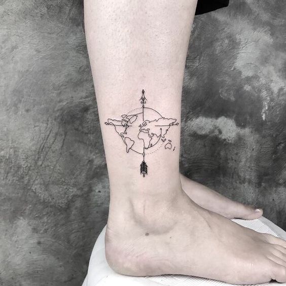 mẫu xăm la bàn mini ở vị trí dễ nhìn