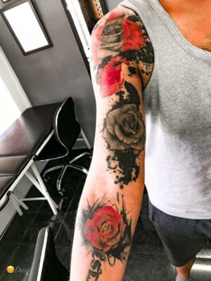 Hình xăm hoa hồng full cánh tay