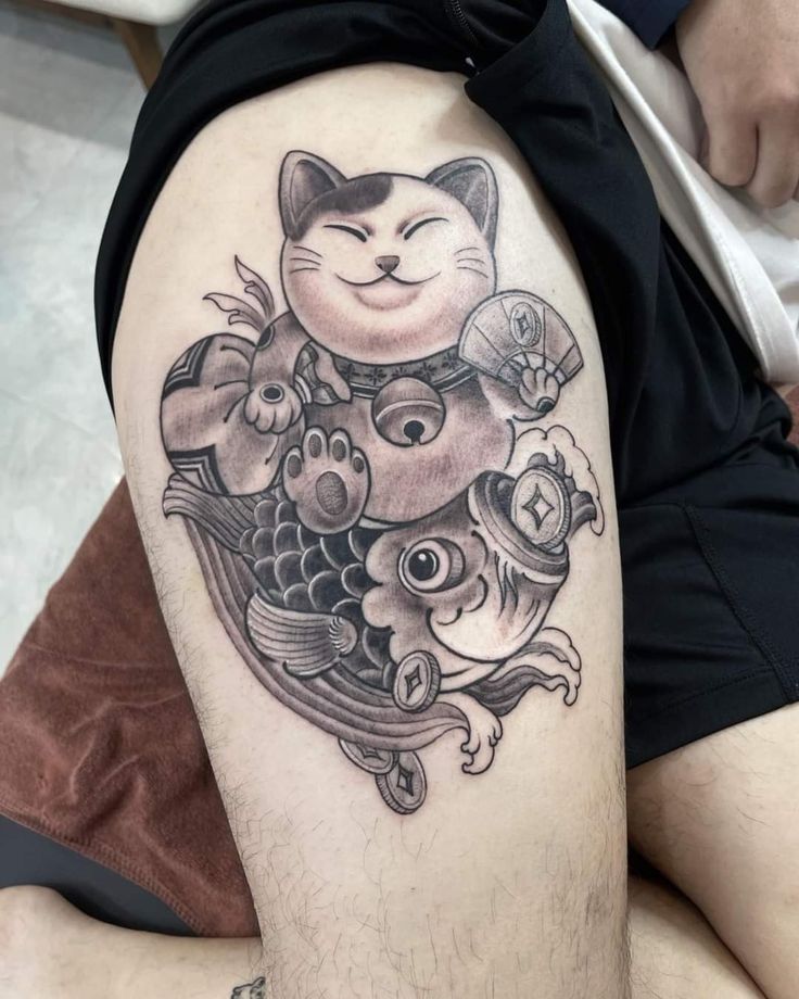 Mẫu tattoo mèo may mắn