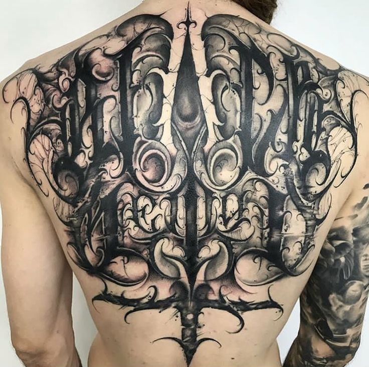 hình tattoo chữ phong cách độc lạ full lưng