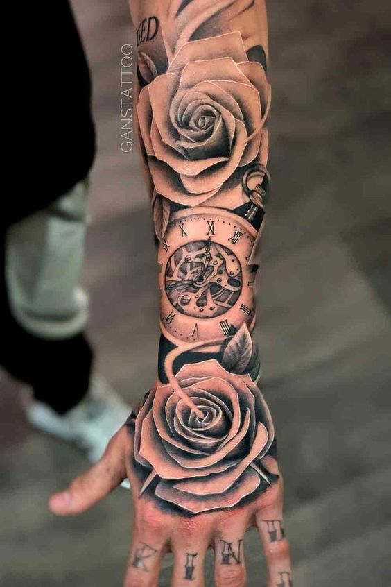 tattoo hoa và đồng hồ cực đẹp cho nam