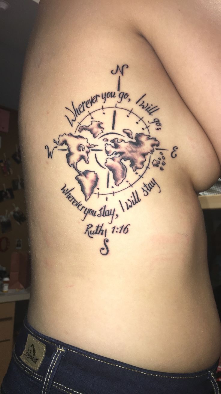 hình xăm bản đồ la bàn ở mạn sườn