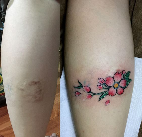 hình xăm che sẹo cho nữ ở bắp chân