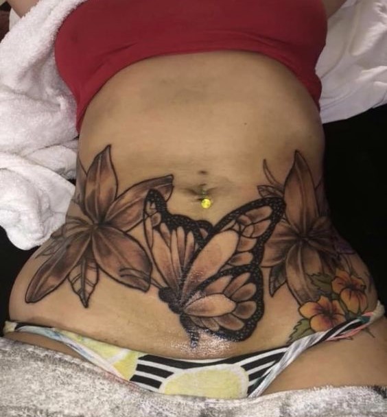 hình xăm che sẹo mổ cực đẹp ở bụng