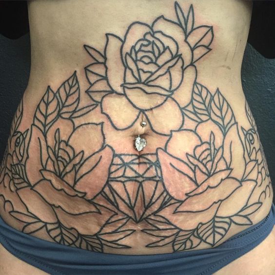 hình xăm che vết rạn bụng cực nghệ thuật