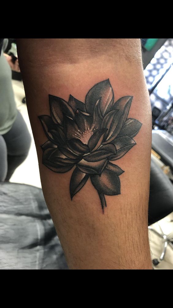 tattoo đóa sen đẹp màu đen trắng cho nam