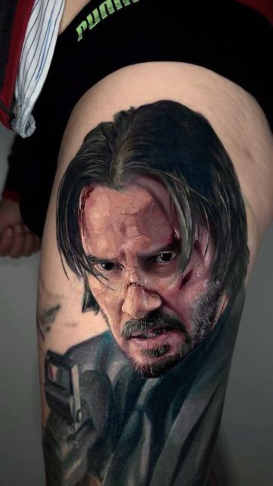 hình xăm john wick cực đẹp ở bắp chân