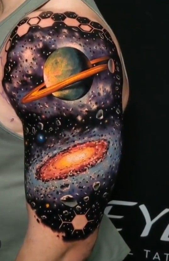 hình xăn không gian vuc trụ kết hợp hình lục giác