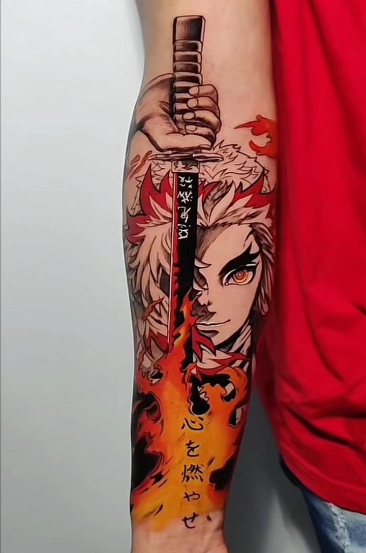 kiểu tattoo thanh kiếm diệt quỷ của Rengoku