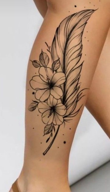 kiểu xăm lông vũ trên cẳng chân