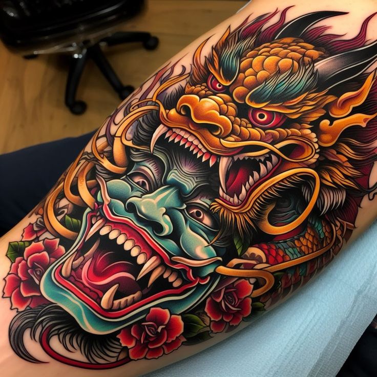 lôi cuốn với mẫu tattoo đầu quỷ đầy sắc màu