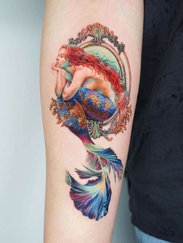 màu sắc cực đẹp của tattoo nàng tiên cá