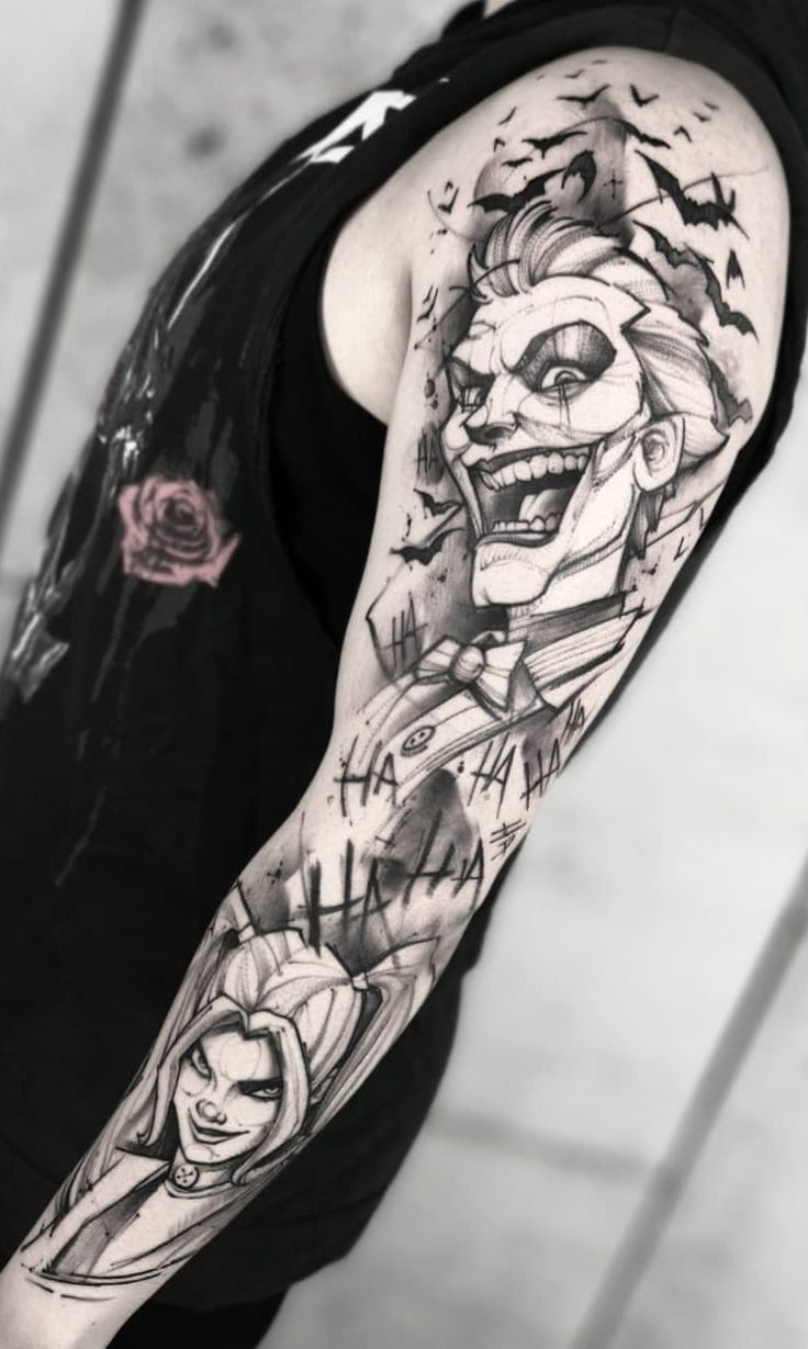 mẫu tattoo full tay lấy ý tưởng từ phim Batman mẫu tattoo full tay lấy ý tưởng từ phim Batman