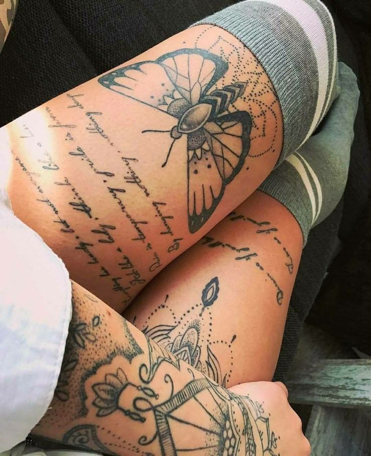 mẫu tattoo chữ đầy nghệ thuật ở đùi