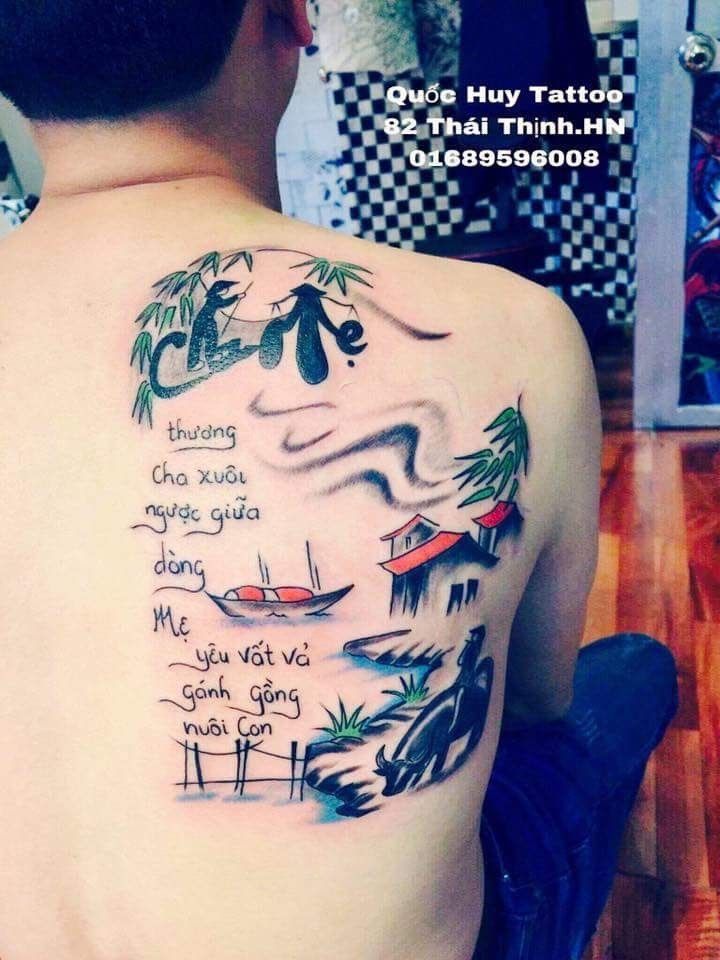 mẫu tattoo chữ ý nghĩa kèm bức tranh