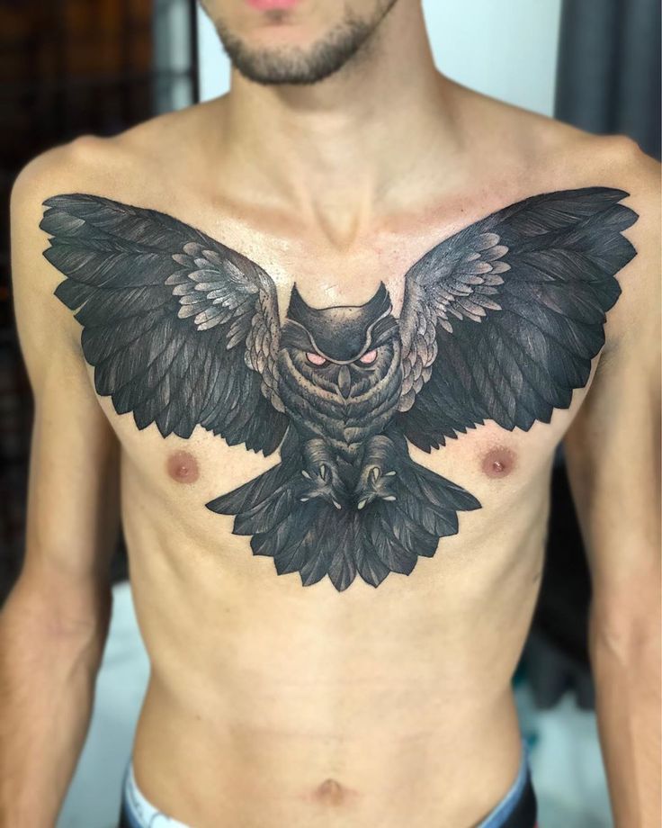 mẫu tattoo cú đêm cho nam trên ngực