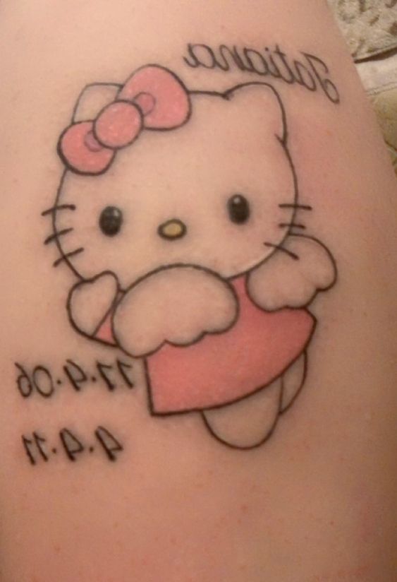 mẫu tattoo hello kitty kết hợp số và chữ