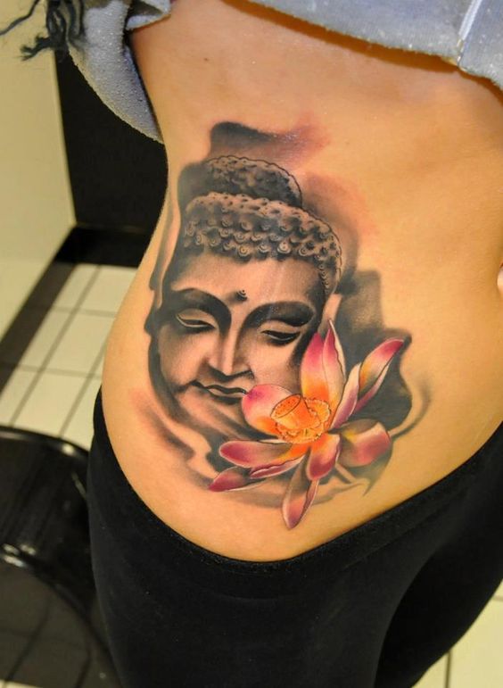 mẫu tattoo hình Phật và hoa sen