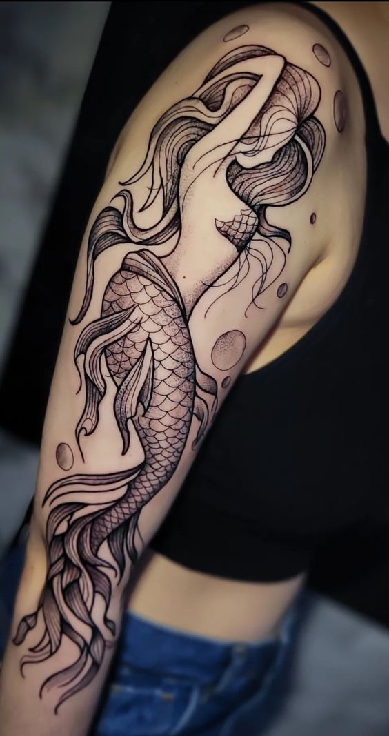 mẫu tattoo nàng tiên cá full bắp tay