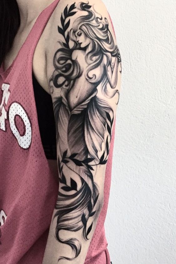 mẫu tattoo nàng tiên cá full tay cho nữ