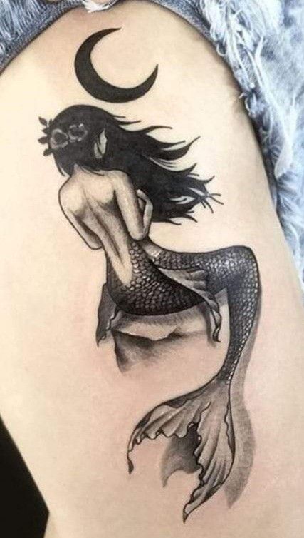 mẫu tattoo nàng tiên cá và trăng đẹp