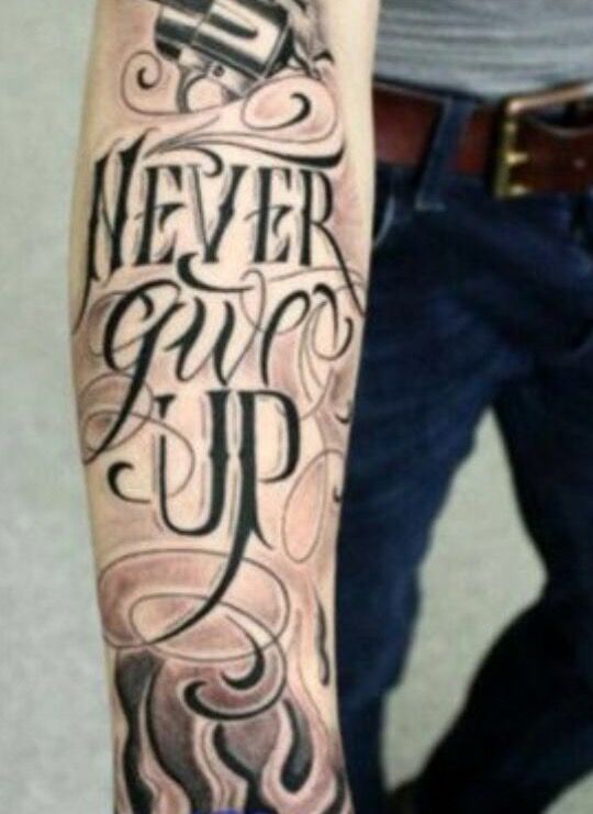 mẫu tattoo never give up full cẳng tay