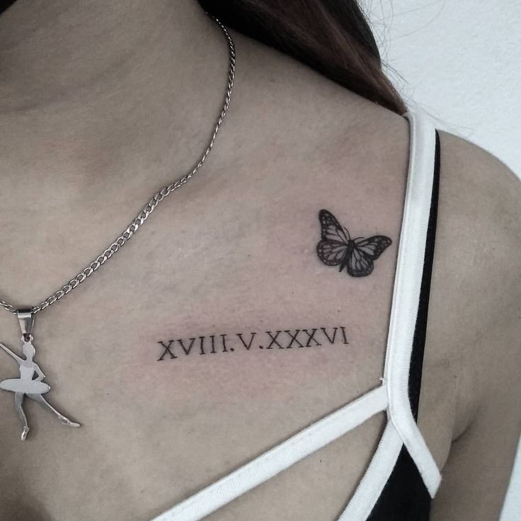 mẫu tattoo ngày sinh bằng chữ la mã trước ngực