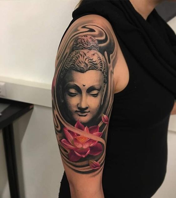 mẫu tattoo Phật và hoa sen cho nữ