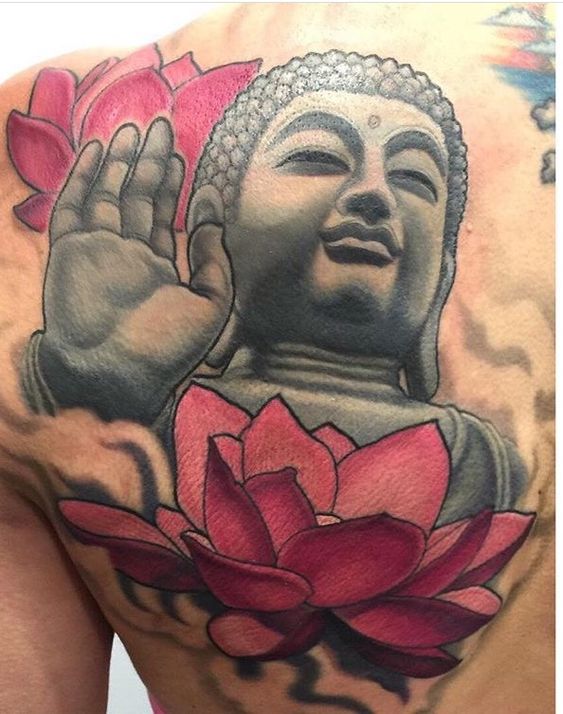 mẫu tattoo Phật và hoa sen cực đẹp