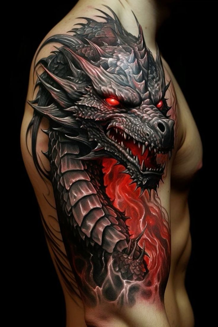 mẫu tattoo rồng lửa cực cá tính