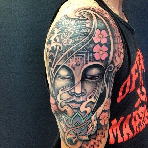 mẫu tattoo tượng Phật và hoa sen cực lạ mắt