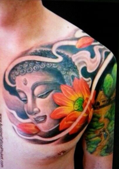 mẫu tattoo tượng Phật và hoa sen