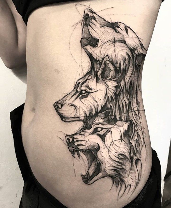 mẫu xăm đàn sói ở mạn sườn