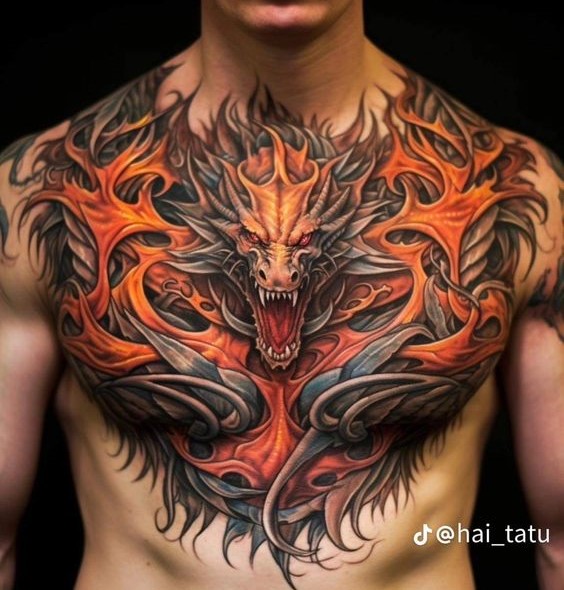 phong cách tattoo 3D kín ngực